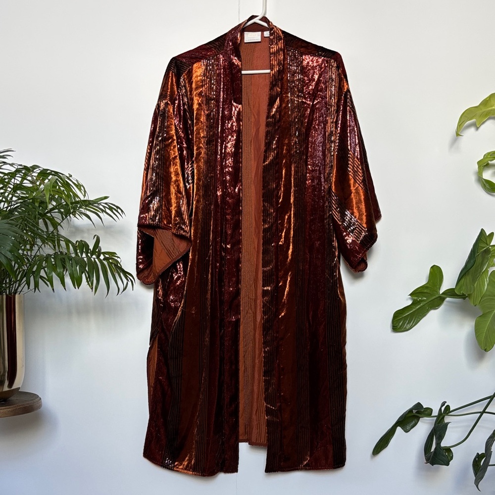 Anthropologie Shimmering Copper Velvet Robe
